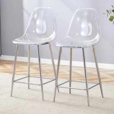Lot de 2 tabourets de bar transparents, Argent