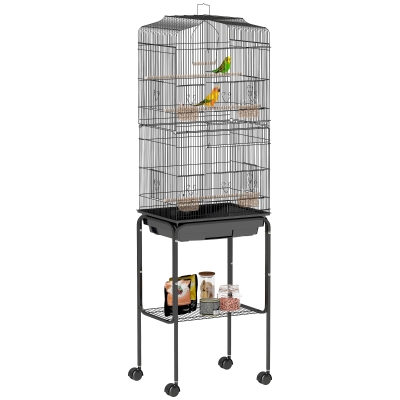 PawHut Bird Cage with Stand Black 46.5x36x157cm