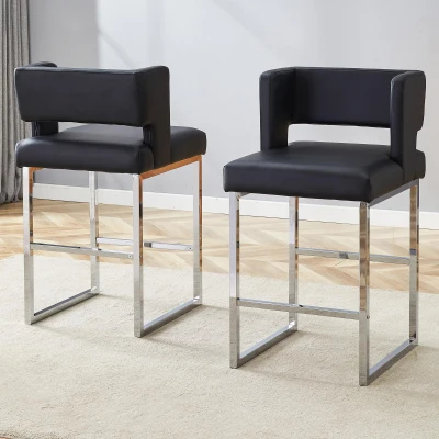 Lot de 2 tabourets de bar style nordique, Noir+Argent