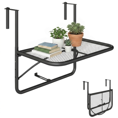 Outsunny Mesa Colgante de Balcón con Brazo Regulable y Altura Ajustable en 3 Posiciones Marco Metálico 60x56x50 cm Negro
