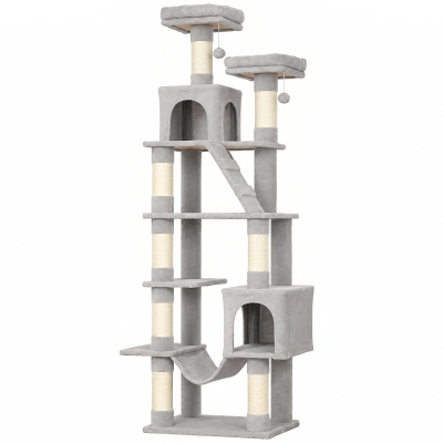 PawHut Tiragraffi Per Gatti Multilivello Alto 204cm Grigio Chiaro