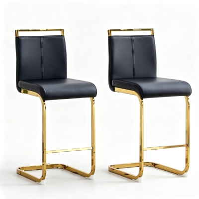 Lot de 2 tabourets de bar style nordique, Noir+Doré