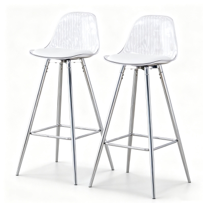 Lot de 2 tabourets de bar, Argent+Transparent