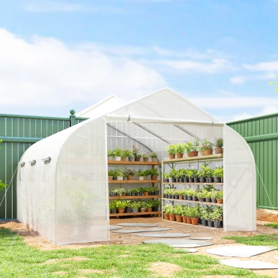 Outsunny Serre Tunnel 13,31m² Acier Blanc
