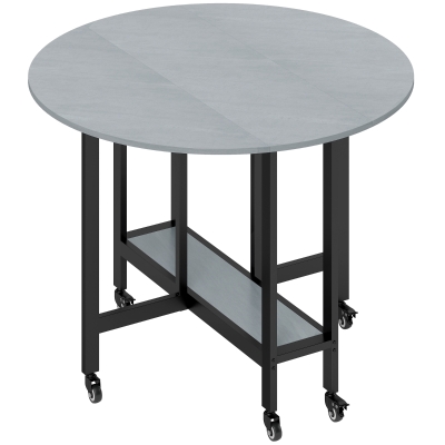 HOMCOM Mesa de Comedor Plegable con Ruedas y Estante Abierto Mesa de Cocina para Espacios Pequeños Gris Cemento