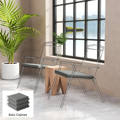 Outsunny Juego de Cojines para Sillas de Comedor 46x42x7 cm 6 Piezas con Funda Lavable y Lazos Impermeable Anti-UV Gris Oscuro