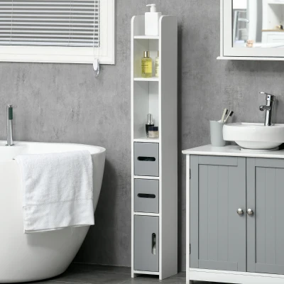 Kleankin Modern Bathroom Storage Cabinet Grey with 3 Cupboards