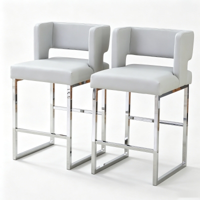 Lot de 2 tabourets de bar style nordique, Gris clair+Argent