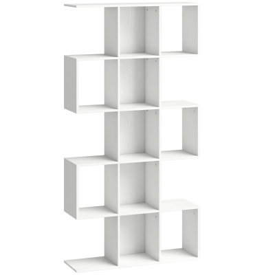 HOMCOM 5-Tier S-Shaped Bookcase 15 Compartments White