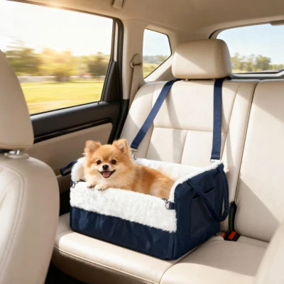 PawHut Siège Auto Chien 55x46x32cm Bleu Marine avec Ceinture