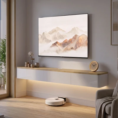 HOMCOM Mobile TV Sospeso 65" 140x24x20 cm, Bianco e Color Legno