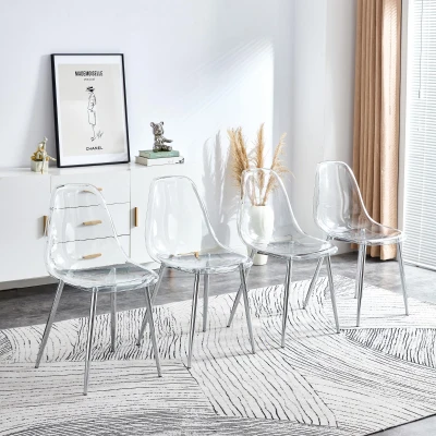 Lot de 4 chaises de salle à manger en plastique transparent, Transparent