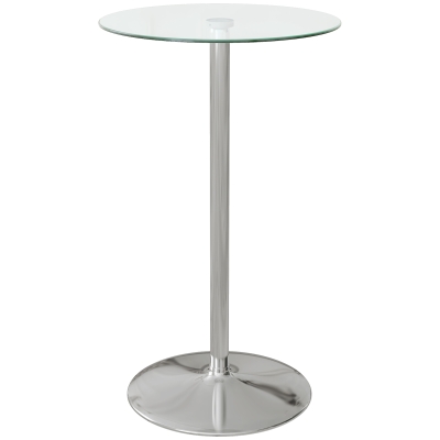 HOMCOM Round Bar Table Steel Base for 2 Clear Glass Top