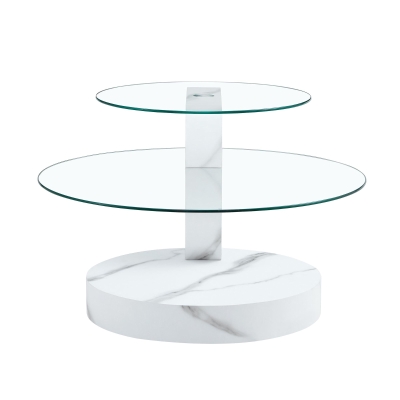 Table basse moderne minimaliste à 2 plateaux en verre de sécurité, Blanc