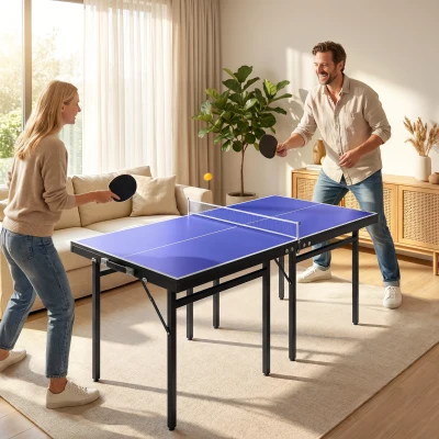 HOMCOM 5ft Folding Mini Table Tennis Set with Net Blue