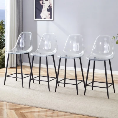 Lot de 4 tabourets de bar transparents, Noir