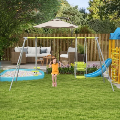 Outsunny Balançoire 3en1 Portique Enfant 225kg Vert