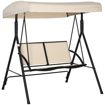 Outsunny Columpio de Jardín Exterior de 2 Plazas Techo Ajustable y Marco de Acero Asientos de Textilene 140x118x162 cm Beige