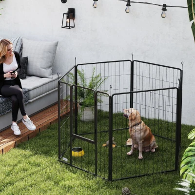 PawHut Parque para Perros de 6 Paneles de 100 cm de Altura con Puerta para Interior y Exterior Negro
