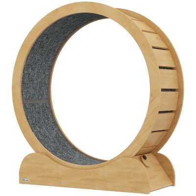 PawHut Wooden Cat Running Wheel with Brake 39.4" Natural