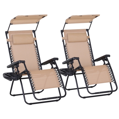 Outsunny Foldable Reclining Garden Chair Beige 2 Piece
