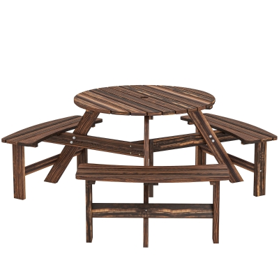 Outsunny Wooden 6-Seater Round Dining Set with Bench Carbonized