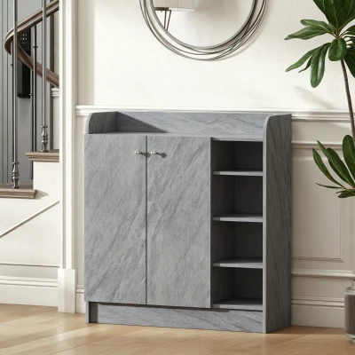 HOMCOM Meuble à Chaussures 4 Compartiments + Placard Double Porte