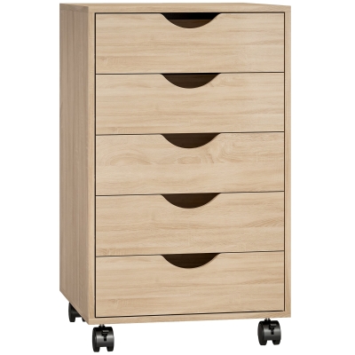 HOMCOM Cajonera Oficina con Ruedas y 5 Cajones Archivador Móvil, para Estudio Salón 40x40x67 cm Roble
