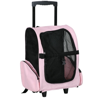 PawHut Sac Transport 2en1 Chiens Chats Roues Poignée Rose 42cm
