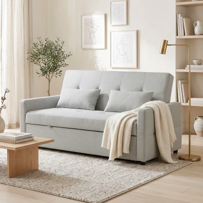 HOMCOM 2-Seater Sofa Bed Light Grey