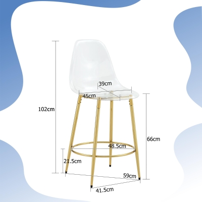 Lot de 2 tabourets de bar transparents au design flottant, Transparent