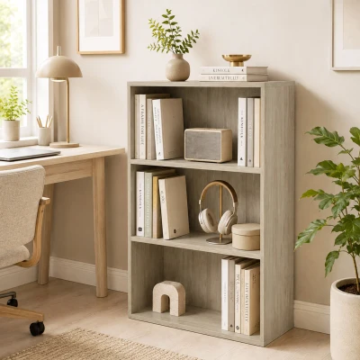 HOMCOM Aufbewahrungsregal mit 3 Fächern und verstellbarer Ablage, 60 x 24 x 93 cm, Naturholz
