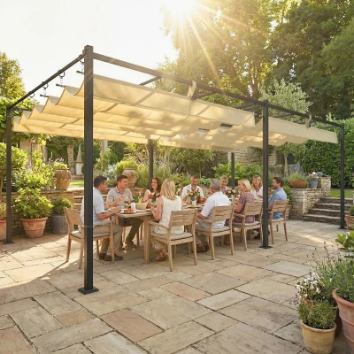 Outsunny Gazebo Pergola con Tettuccio Retrattile 5.7x2.95m Beige