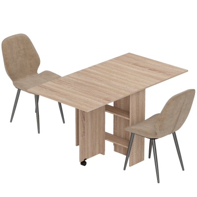 HOMCOM Dining Table Set Folding Wood 2 Chairs Light Brown