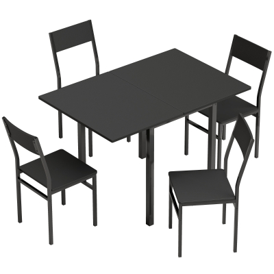 HOMCOM Set Tavolo Allungabile e 4 Sedie da Pranzo, Nero