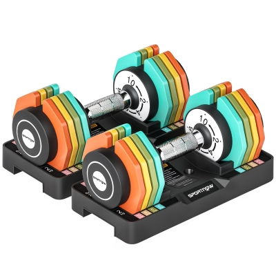 SPORTNOW Adjustable Dumbbells Set with Locking Mechanism Multicoloured