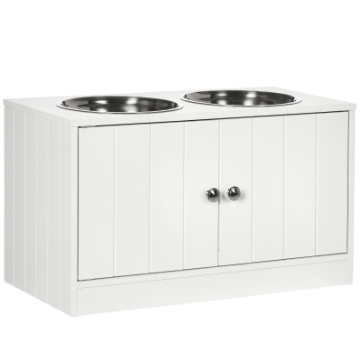PawHut Raised Pet Feeder with Storage & Two Bowls - White