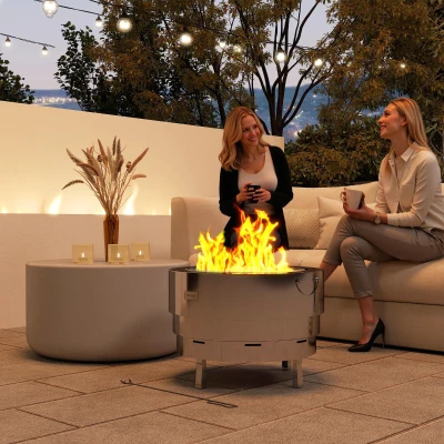 Outsunny Wood-burning Fire Pit Steel with Poker Silver