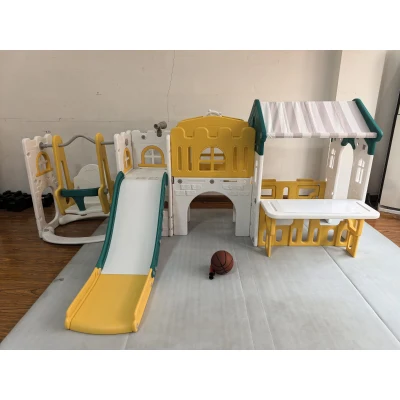 AIYAPLAY Set Tobogan și Leagăn 11 în 1 pentru Copii, Loc de Joacă Interior, Căsuță, Coș de Baschet, 1-4 Ani, Galben