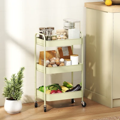 HOMCOM 3-Tier Steel Storage Trolley Green