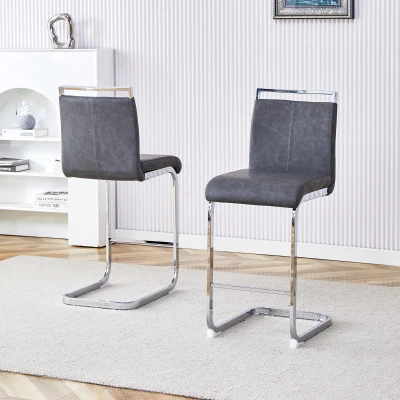 Lot de 2 tabourets de bar style nordique, Gris foncé+Argent