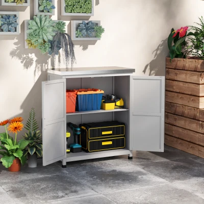 Outsunny Armoire Extérieure Bois Massif Gris 79x43x92 cm