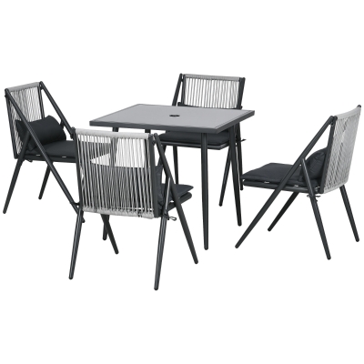 Outsunny Set da Giardino 4 Sedie con Cuscini e Tavolo in Vetro