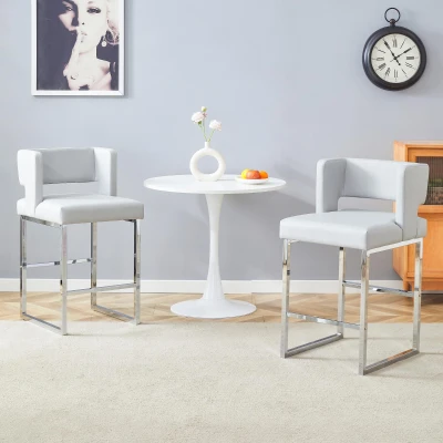 Lot de 2 tabourets de bar style nordique, Gris clair+Argent