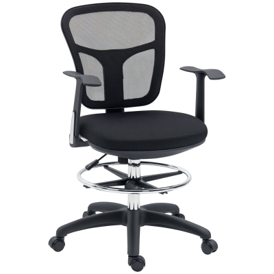Vinsetto Silla de Dibujo Ergonómica de Malla Giratoria con Reposabrazos  y Reposapiés Ajustable 59x59x95-115 cm Negro