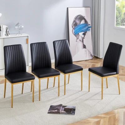 Lot de 4 chaises de salle à manger, Noir+Doré