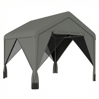 Outsunny Patio Gazebo Steel Frame with Netting Dark Grey