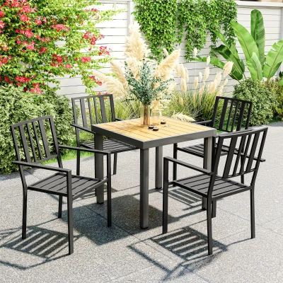 Outsunny Metal Garden Chairs Set of Four Black