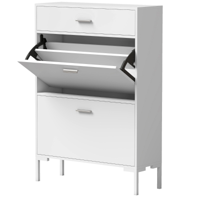 HOMCOM Moderne schoenenkast voor maximaal 12 paar schoenen, met 2 kleppen, lade en verstelbare plank, wit