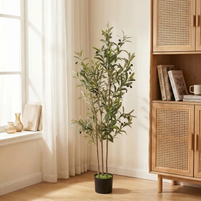 HOMCOM Artificial Olive Tree 148cm Silk 553 Leaves Cement Pot